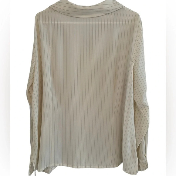 Covington Woman Long Sleeve Pin Striped Button Down Blouse Cream Gray 20W - Picture 2 of 9